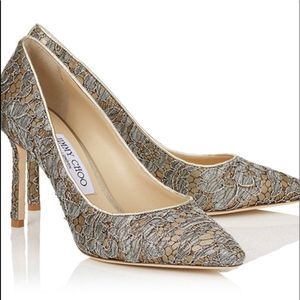 Jimmy Choo Romy Vino Silver Metallic Lace Pump